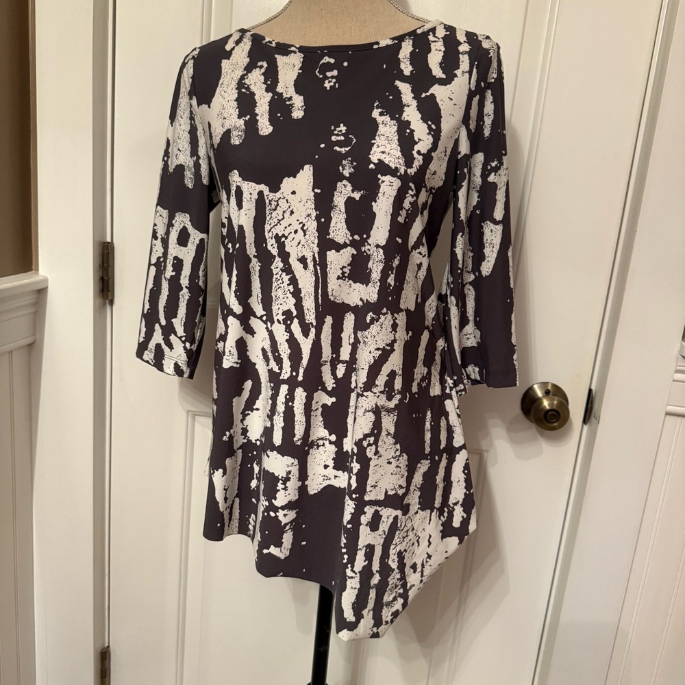 PORTO TOP GRAY WHITE 3/4 SLEEVE LAGENLOOK TUNIC USA Size 1 S